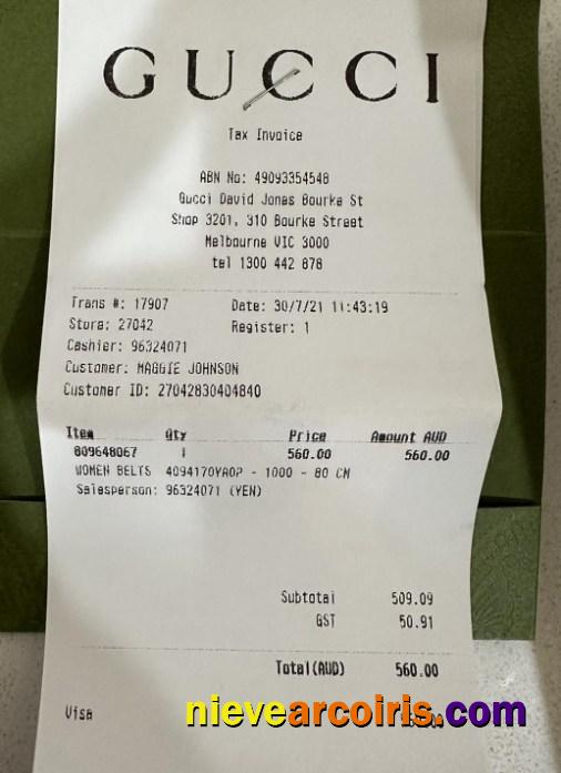 Gucci fashion company payment receipt
